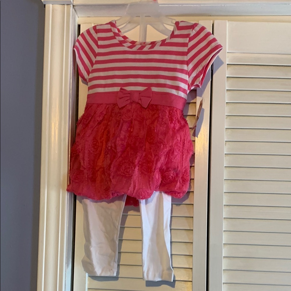 Pink Striped Dress with White Leggings